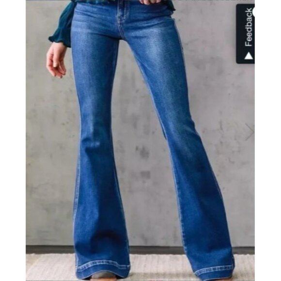 Flying Monkey Womens Super High Rise Super Flare Dark Wash Denim Jeans Size 29 - Picture 1 of 14